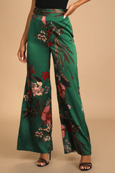 Thriving Vibes Fuchsia Floral Print Satin Wide-Leg Pants