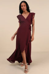 Ravishing Charm Emerald Ruffled Wrap High-Low Maxi Dress