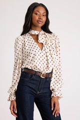 Loen Ivory Polka Dot Tie-Neck Long Sleeve Bodysuit