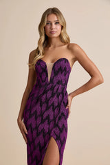 Shimmering RSVP Shiny Magenta Lurex Strapless Maxi Dress