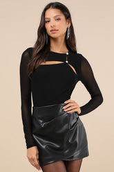 Impressive Allure Black Mesh Cutout Bodysuit