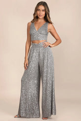 Flawless Sparkle Silver Sequin Wide-Leg Pants