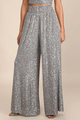 Flawless Sparkle Silver Sequin Wide-Leg Pants