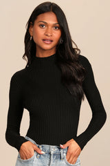 Crawford Black Long Sleeve Mock Neck Bodysuit