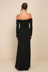 Alluring Sophistication Dark Plum Off-the-Shoulder Maxi Dress