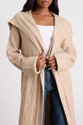 Iridina Beige Cable Knit Open-Front Duster Cardigan