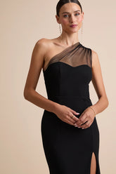 Brayla Black One-Shoulder Mermaid Maxi Dress
