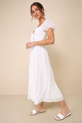 Darling Concept White Tiered Tie-Front Puff Sleeve Midi Dress