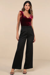 Fabulous Vibe Plum Velvet Feather Sleeveless Bodysuit