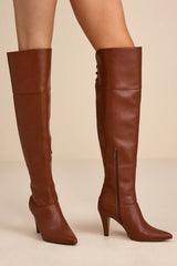 Milee Brown Pointed-Toe Over-the-Knee Boots