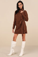 Warmed Up To You Cream Cable Knit Mock Neck Sweater Dress