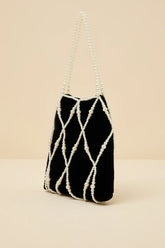 Gloria Black Velvet Pearl Pouch Handbag