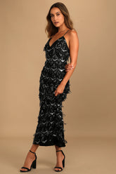Marvelous Moment Black Sequin Fringe Maxi Dress