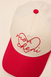 Mon Cheri Cream and Red Embroidered Dad Hat