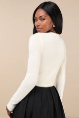 Cozy Sweetness Ivory Eyelash Knit Cropped Cardigan