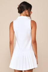 Posh Vision Navy Sleeveless Blazer Pleated Mini Dress