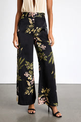 Thriving Vibes Fuchsia Floral Print Satin Wide-Leg Pants