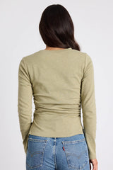 Ambrose Light Green Burnout Ruched Long Sleeve Top