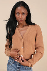 Toasty Babe Black Knit Button-Up Cropped Cardigan