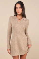 Soft Serenity Navy Collared Sweater Mini Dress