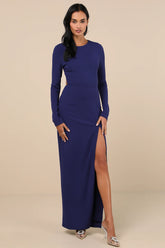 Flawless Esteem Royal Blue Long Sleeve Cutout Column Maxi Dress