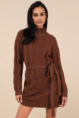 Warmed Up To You Cream Cable Knit Mock Neck Sweater Dress