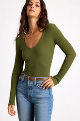 Easygoing Chic Olive Green Long Sleeve Bodysuit