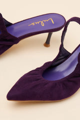 Corbett Plum Purple Suede Ruched Slingback Pointed-Toe Pumps