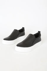 Cassay Black Crocodile-Embossed Platform Slip-On Sneakers