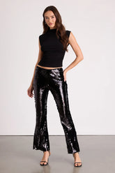 Christella Black Sequin Low-Rise Flare Pants