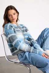 Benaiah Blue and Grey Ombre Marled Fuzzy Knit Cardigan