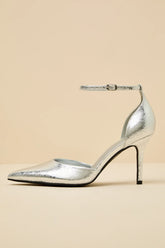 Acrux Silver Distressed Pointed-Toe Ankle Strap Pumps