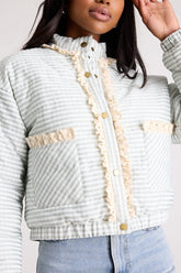 Tamara Sage Gingham Ruffled Lace Puffer Jacket