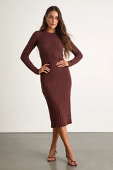 The Best Yet Brown Ribbed Bodycon Sweater Dress
