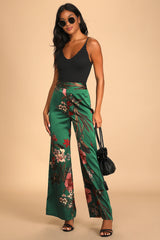 Thriving Vibes Fuchsia Floral Print Satin Wide-Leg Pants