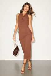 Venus Black Mesh Backless Midi Dress