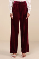 Posh Idea Plum Velvet High-Rise Straight Leg Trouser Pants