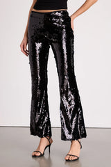 Christella Black Sequin Low-Rise Flare Pants
