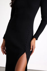 Refined Attitude Cream Ribbed Side Button Midi Sweater Dress