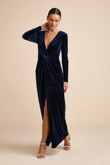 Angelina Olive Velvet Twist-Front Maxi Dress