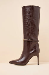 Cadee Black Stiletto Knee-High Buckle Boots