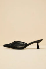 Lacey Black Lace Bow Kitten Heel Mule Pumps