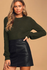 Ride On By Dark Olive Green Knit Backless Cropped Sweater
