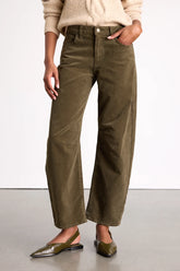 Darian Dark Olive Corduroy Low-Rise Barrel Pants