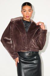 Cuddly Sensation Wine Red Faux Fur Cropped Jacket