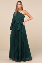 Divine Charm Black Pleated One-Shoulder Maxi Dress
