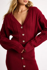 Bowyn Ivory Cable Knit Button-Front Sweater Mini Dress