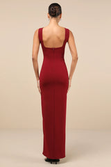 Inspiring Allure Burgundy Square Neck Column Maxi Dress