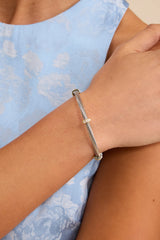 Avira Silver and Gold Twisted Rhinestone Bangle Bracelet