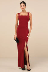 Inspiring Allure Burgundy Square Neck Column Maxi Dress